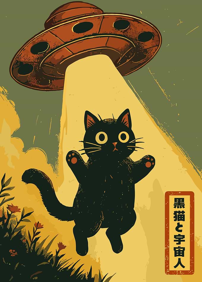 Cat Abduction by UFO Art Print