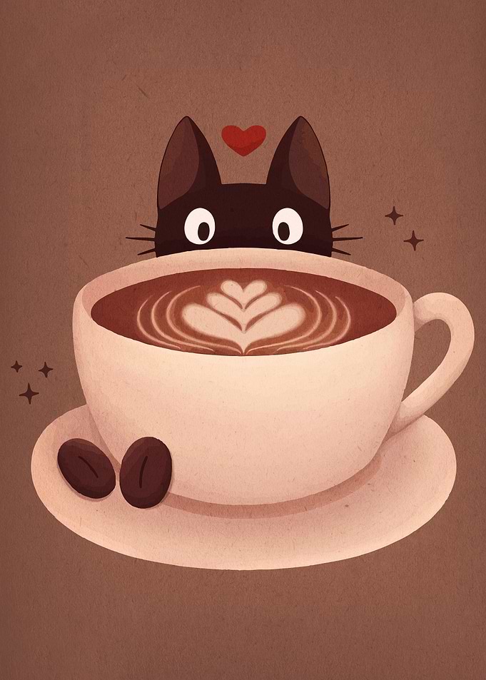 Cat peeking over coffee cup