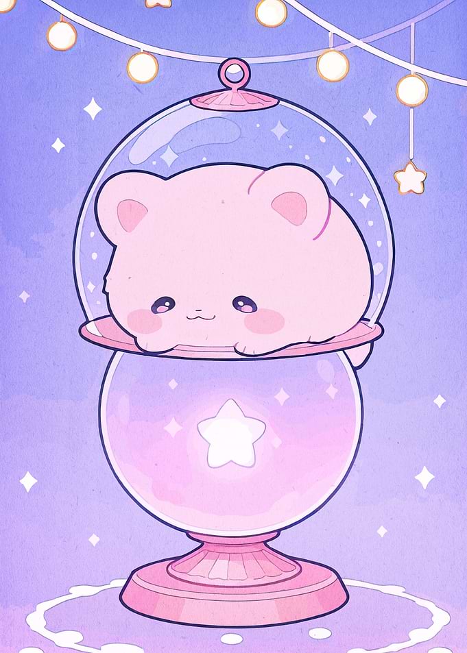 Cute Pink Bear in Crystal Ball