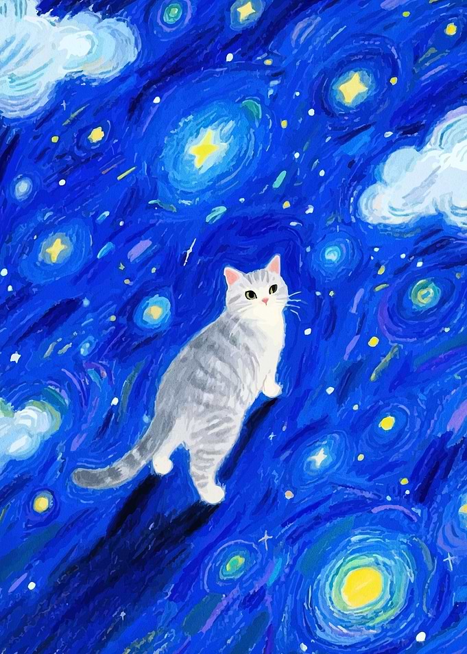 Cat in Starry Night Style