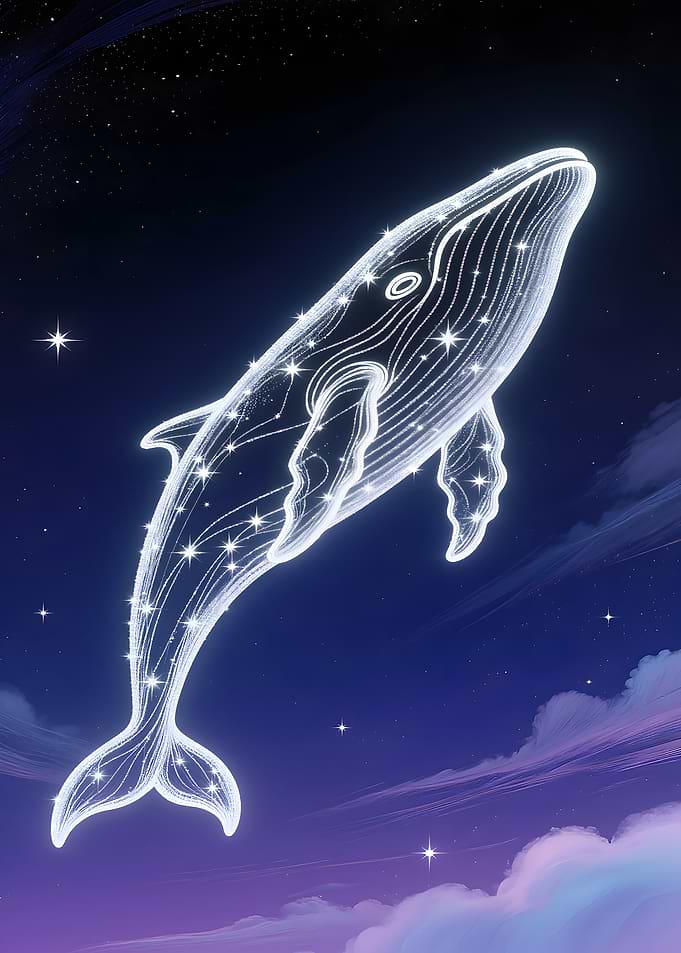 Celestial Whale in Starry Night Sky