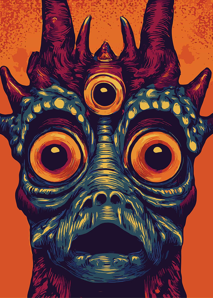 Three-Eyed Monster Face Illustration