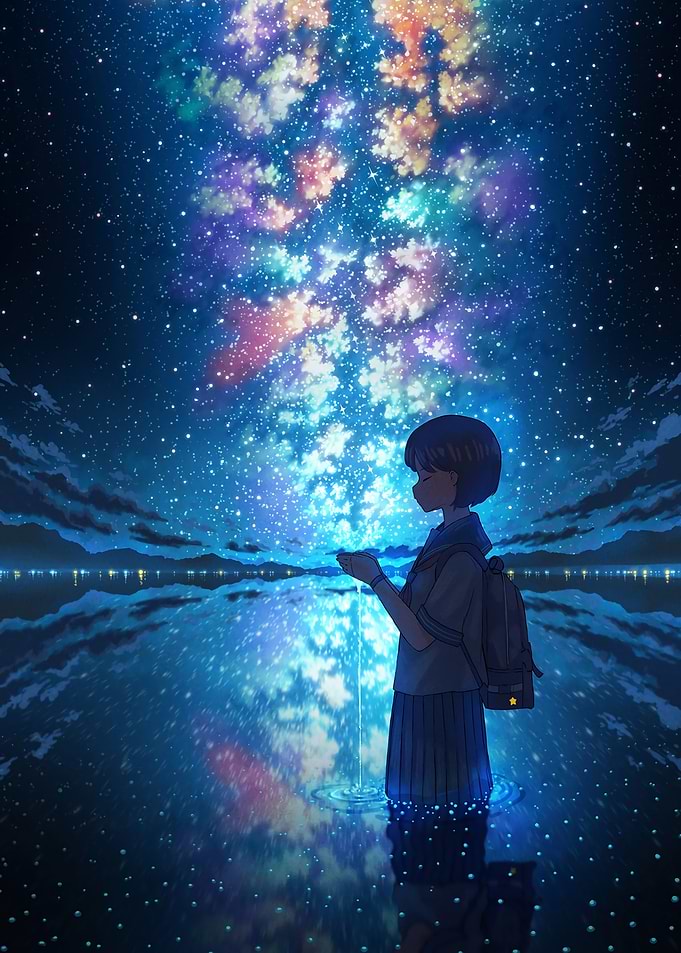 Anime Girl with Starry Sky Reflection