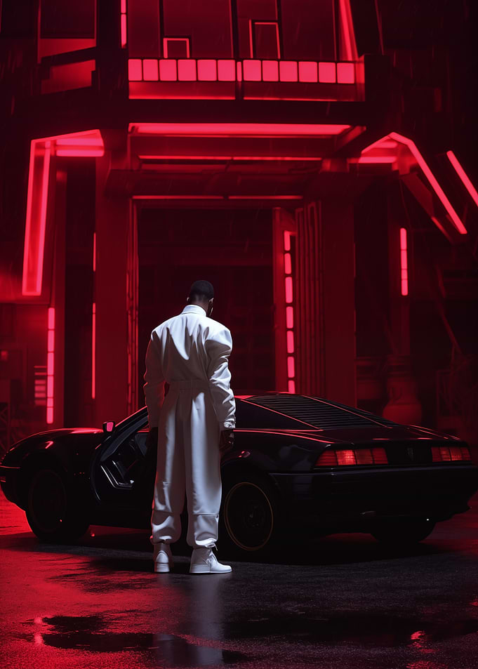 Man in White Suit with Car