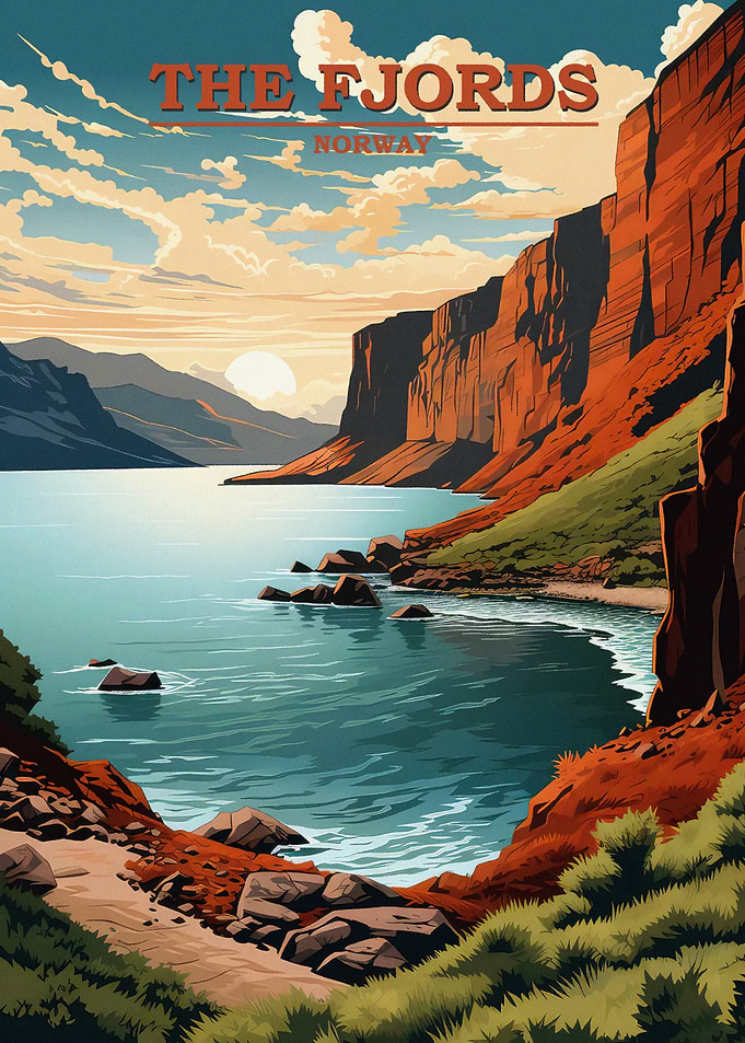 The Fjords Norway Travel Poster