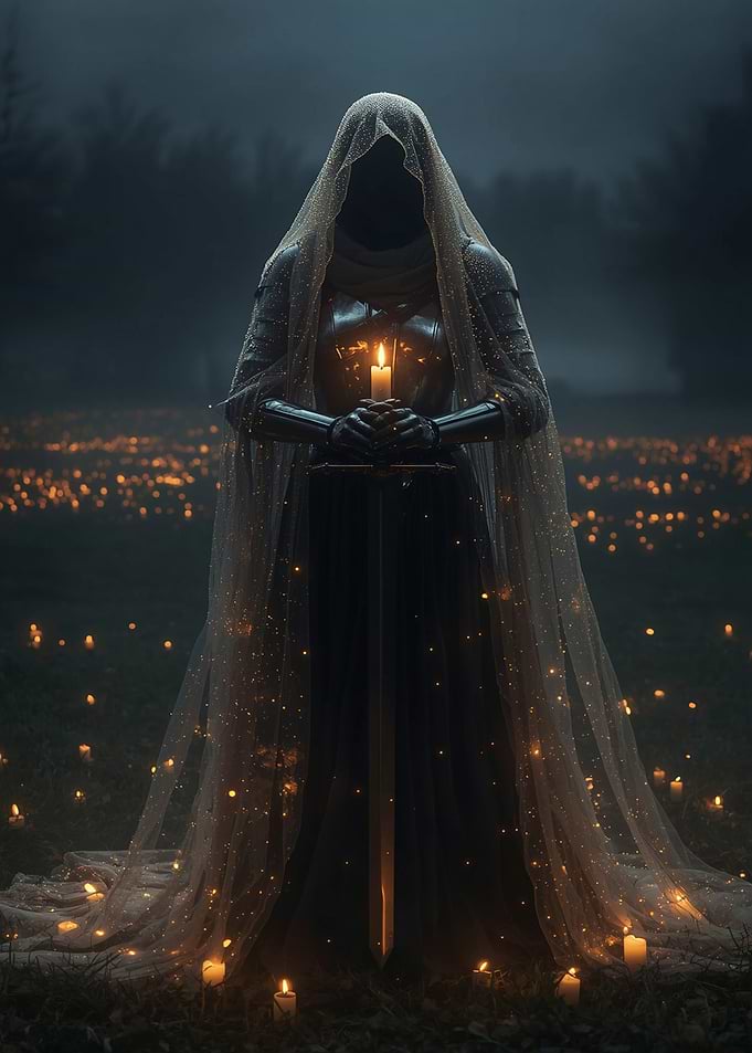 Mystic Knight with Candle in Dark Field