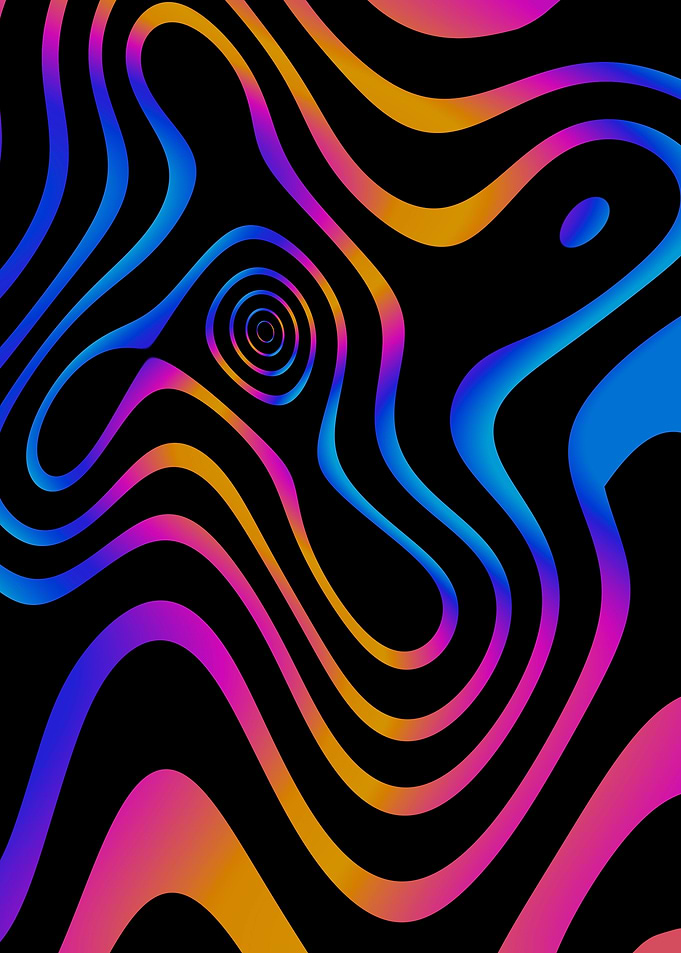 Abstract Colorful Wavy Lines on Black