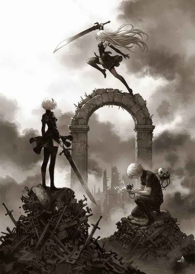 Nier Automata: Characters in Sepia Tone
