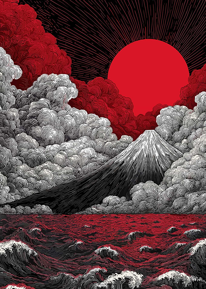 Mount Fuji Red Sea Art