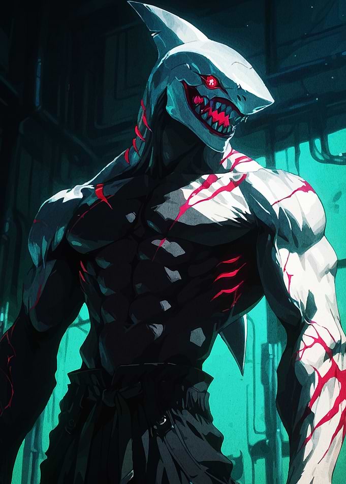 Shark-headed humanoid wred accents