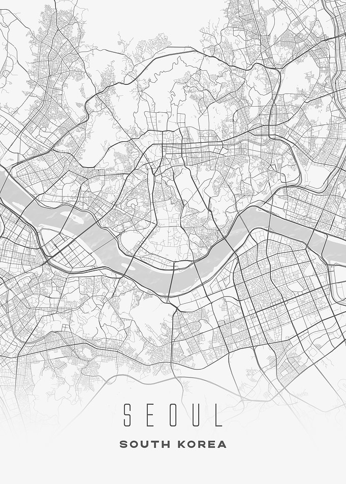 Seoul, South Korea - Minimal City Map Poster, Contemporary Wall Art