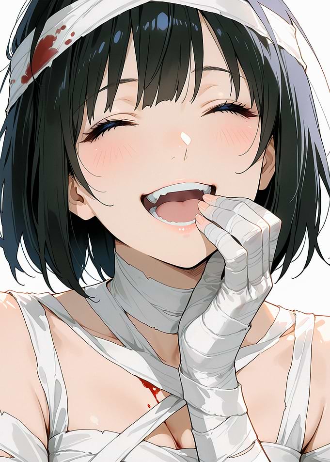 Bandaged Girl Smiling Anime Style
