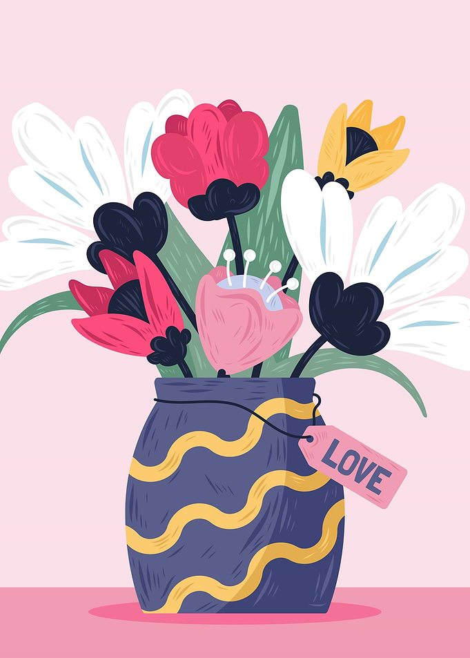 Floral Vase with Love Tag