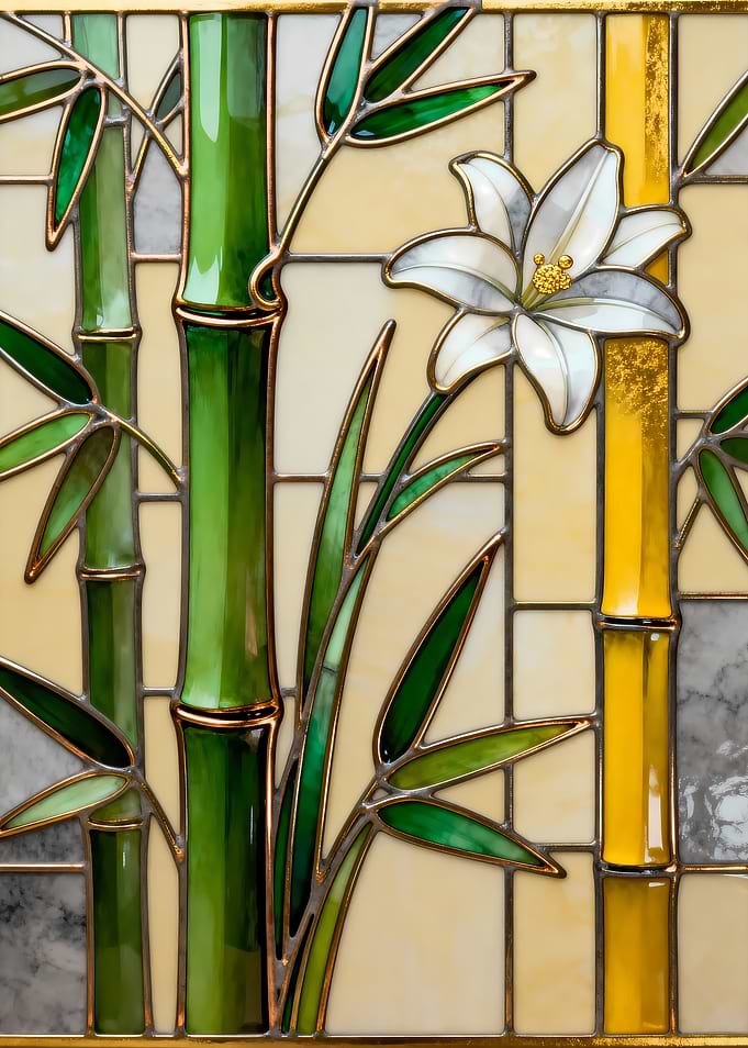 Stained Glass Bamboo and Lily