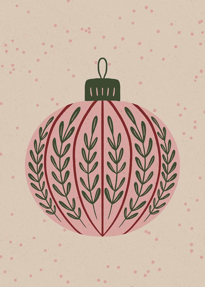 Pink Christmas Ornament with Green Leaves
