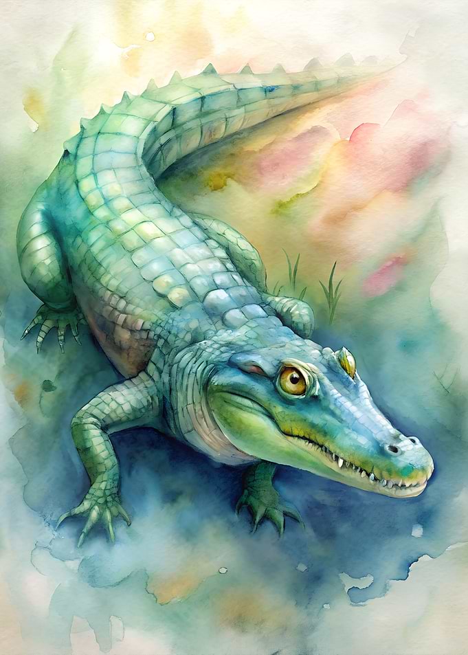 Watercolor Crocodile Illustration