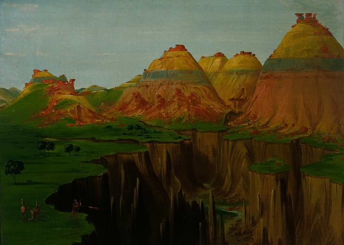 george catlin Landscape painting with mesas and figures
