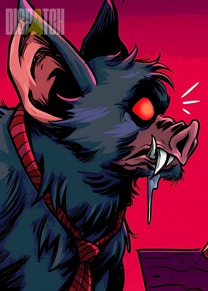 Cartoon Boar-Bat Hybrid with Red Eyes