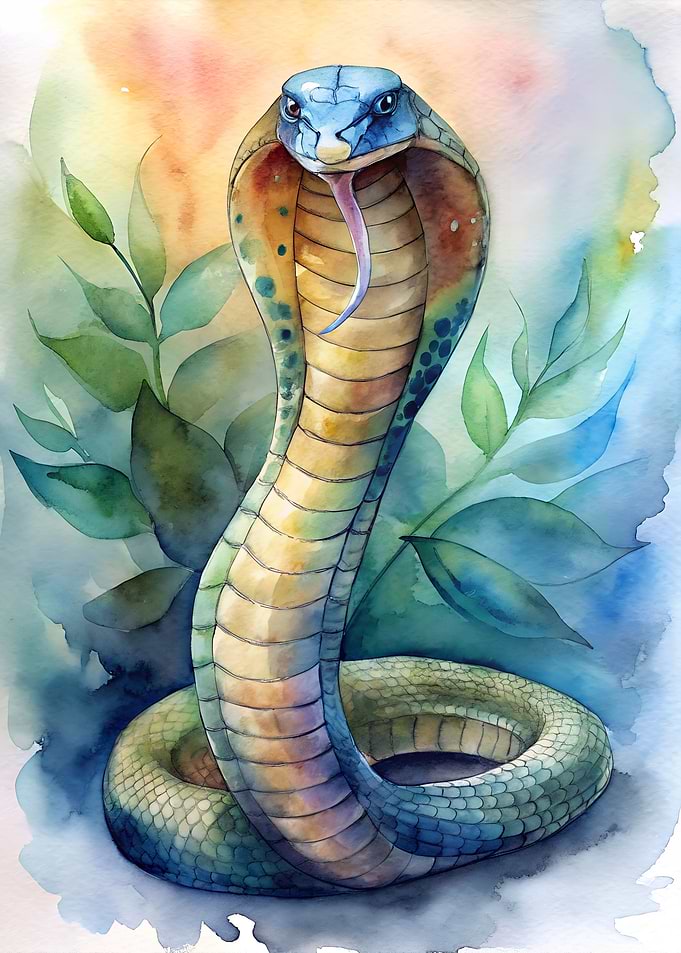 Watercolor Cobra Snake Art