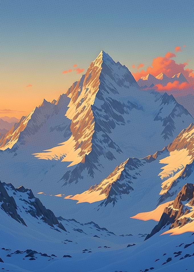 Snowy Mountain Peak Landscape Art