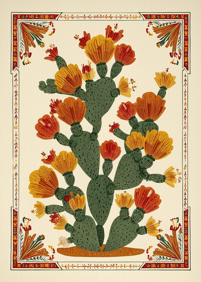 Mexican Cactus Folk Art Vintage Prickly Pear Wall art