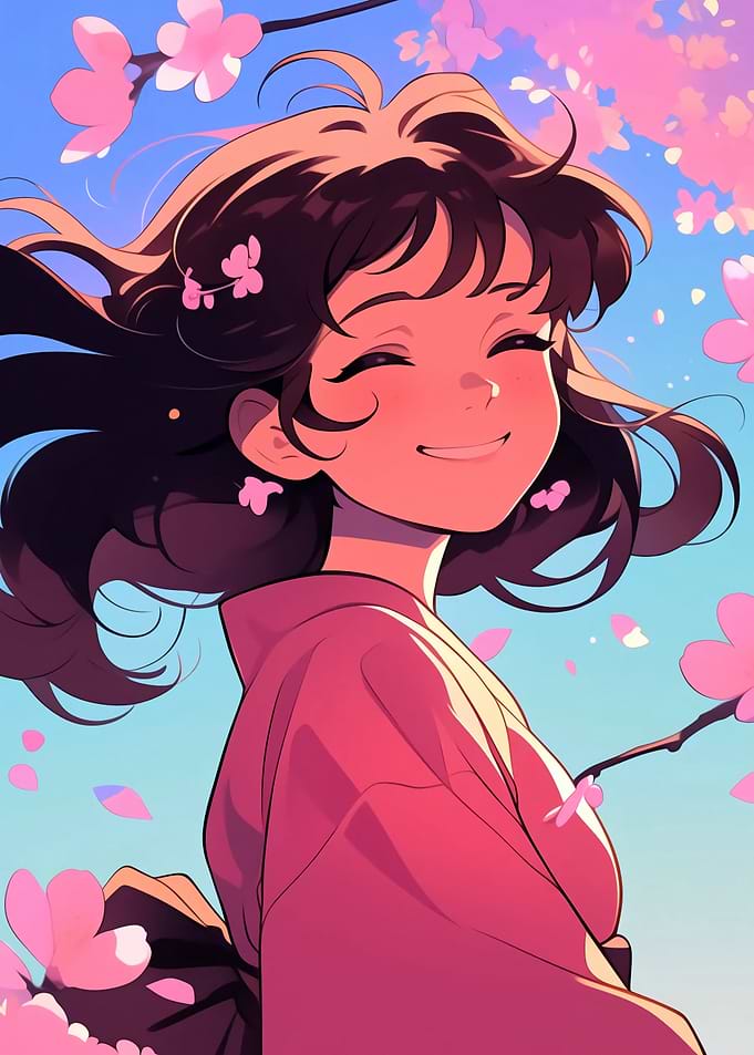 Anime Girl with Cherry Blossoms