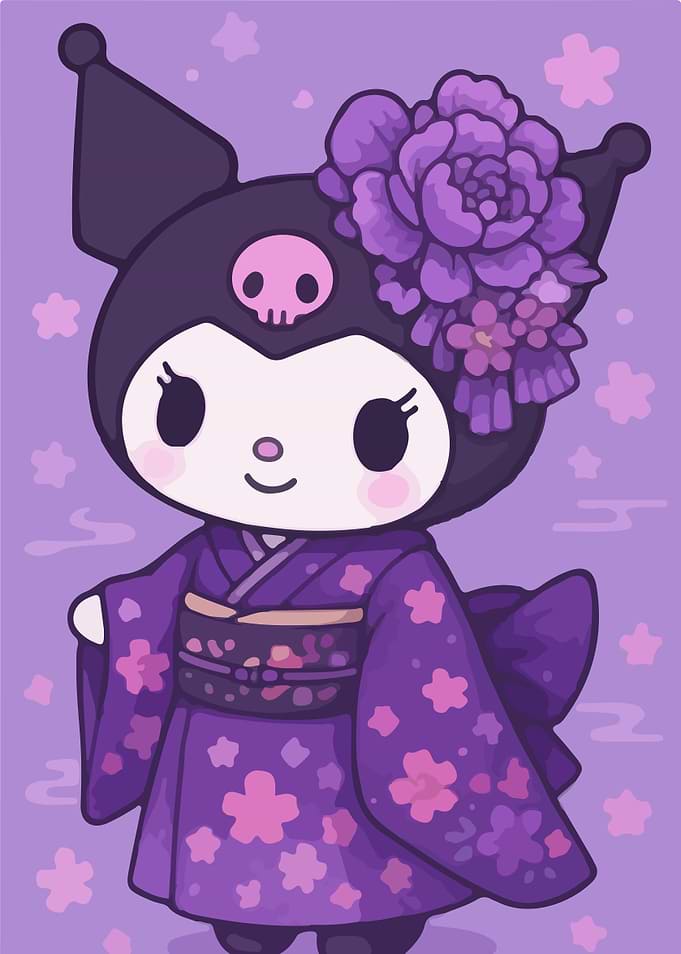 Kuromi in Kimono with Floral Accent