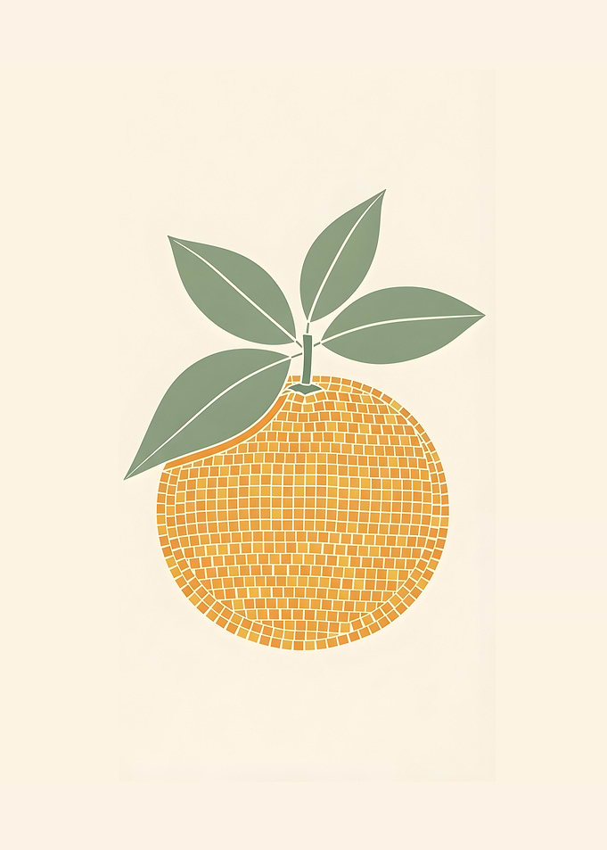 Orange with Leaves Mosaic Style