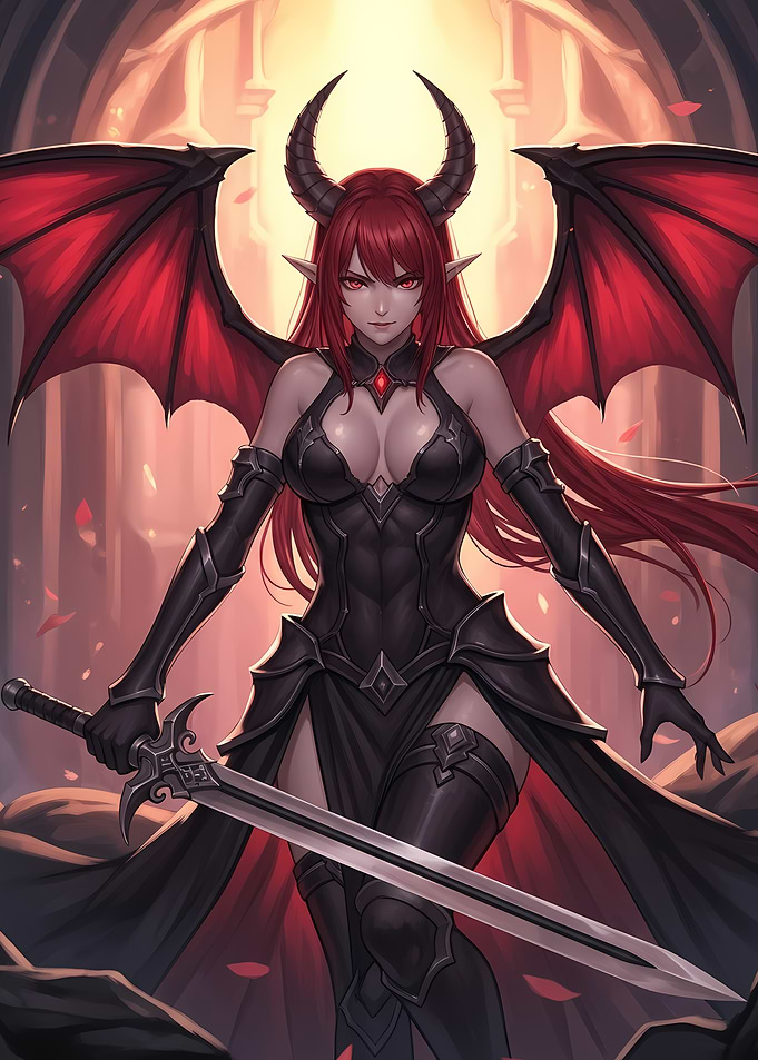 Red-haired Demon Girl with Sword