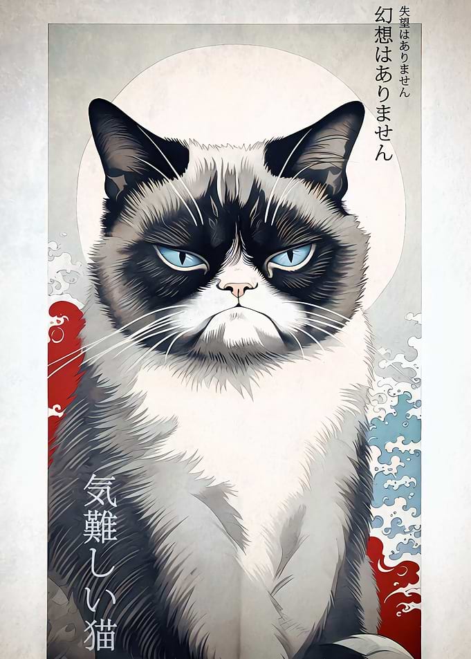 Grumpy Cat Ukiyo-e Style Portrait