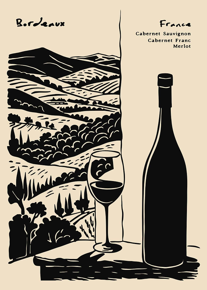 Bordeaux France Wine Illustration