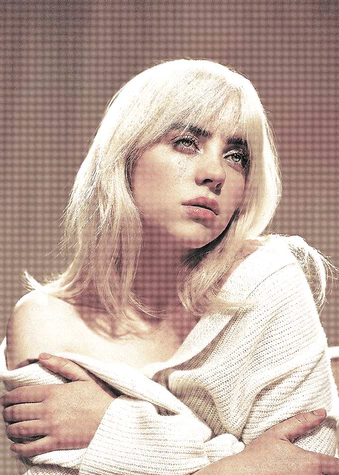 Billie Eilish portrait in white sweater