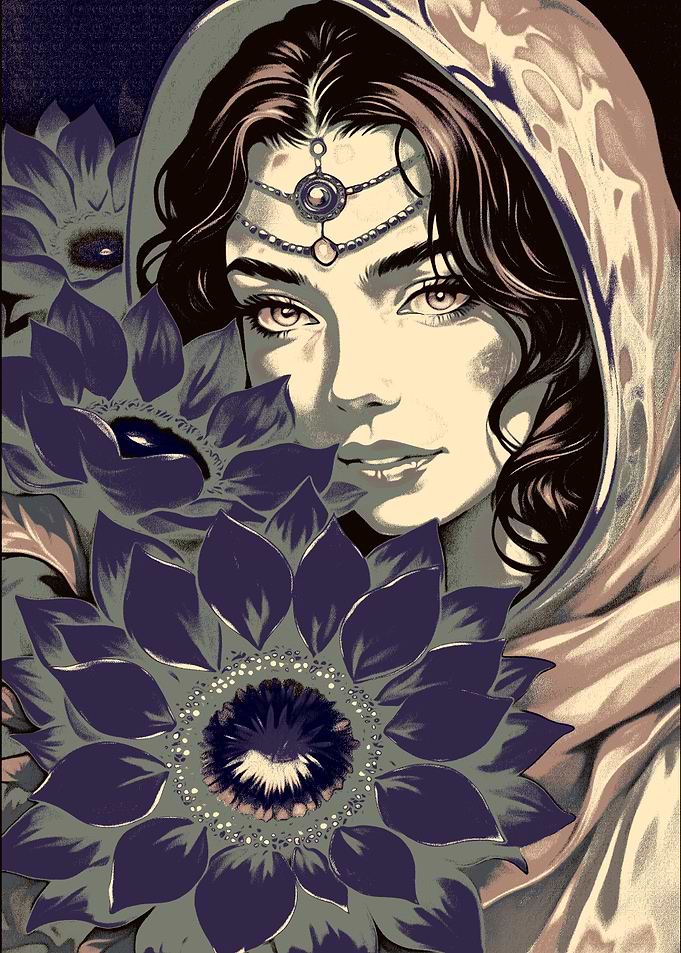Woman with sunflowers illustration