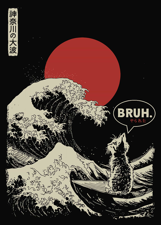 Cat Surfing Great Wave Bruh