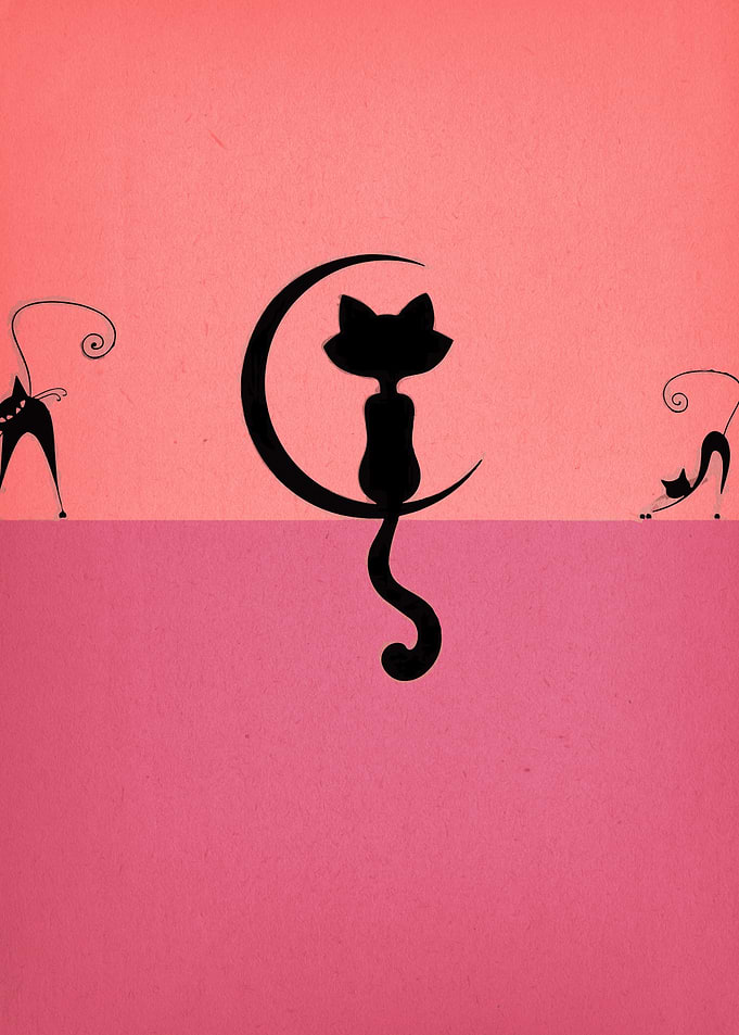 Cats on the Moon Silhouette Art