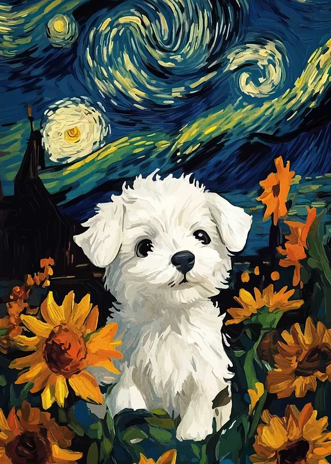 Dog in Starry Night Style