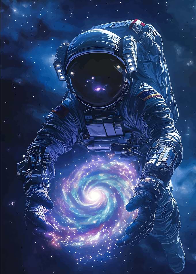 Astronaut Holding Galaxy in Space