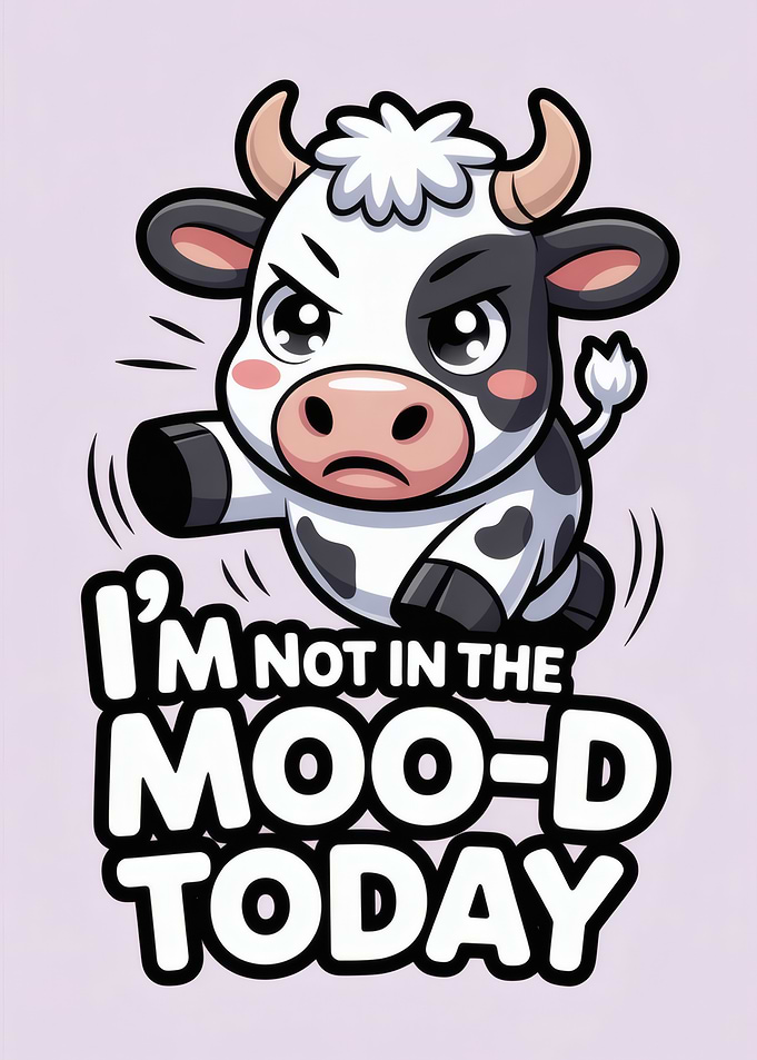 I'm Not in the Mood Today Grumpy Cow Cartoon