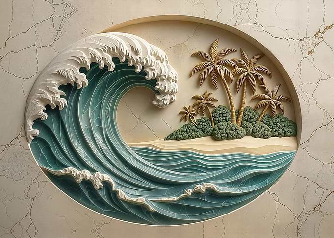 Ocean Wave and Tropical Island Relief