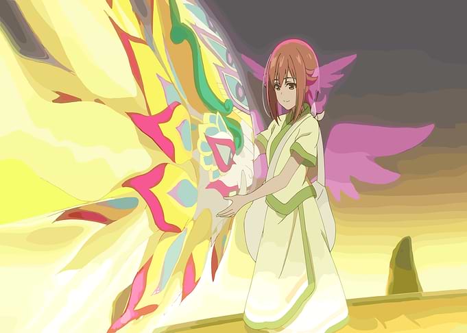 Anime Girl with Colorful Bird Spirit