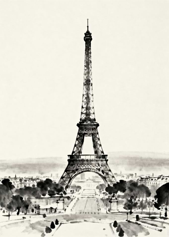 Eiffel Tower Black and White Painting