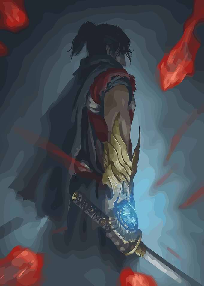 Warrior with Sword and Red Accents