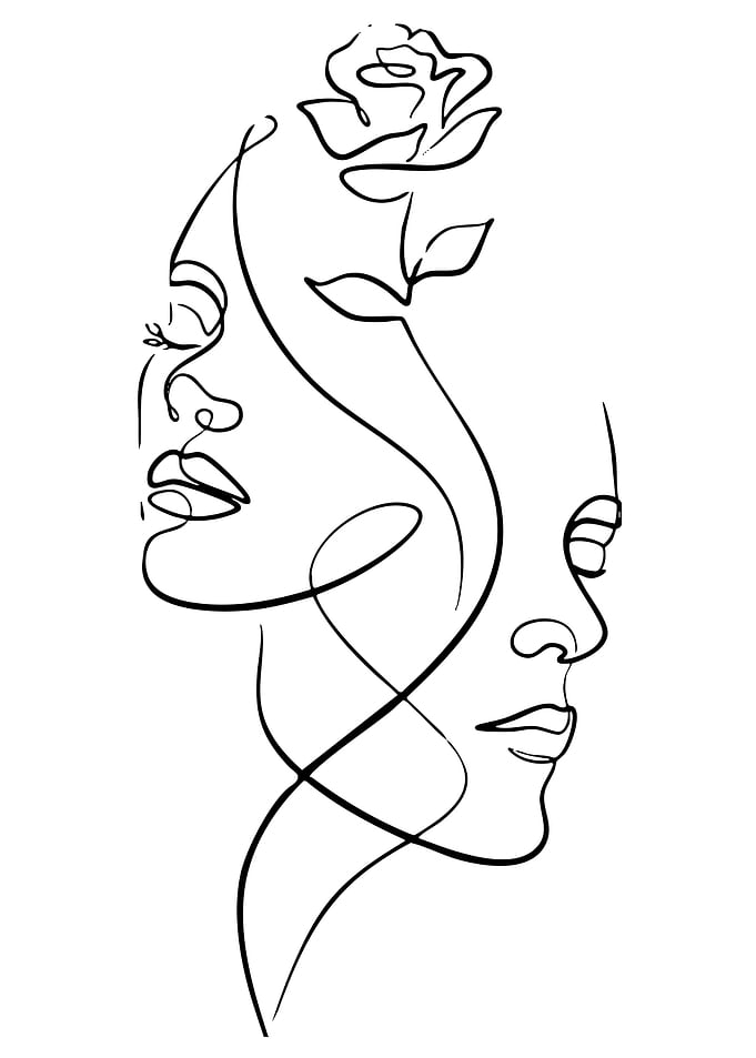 Minimalist Line Art: Faces and Rose