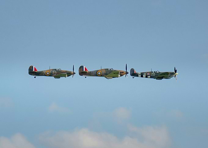Hawker Hurricane and Supermarine Spitfire Flying in Formation
