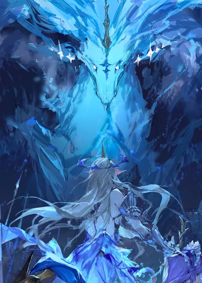 Blue Dragon and Elf Digital Art