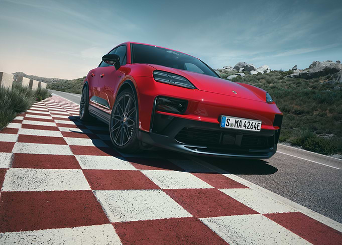 Red Porsche Macan EV Dynamic