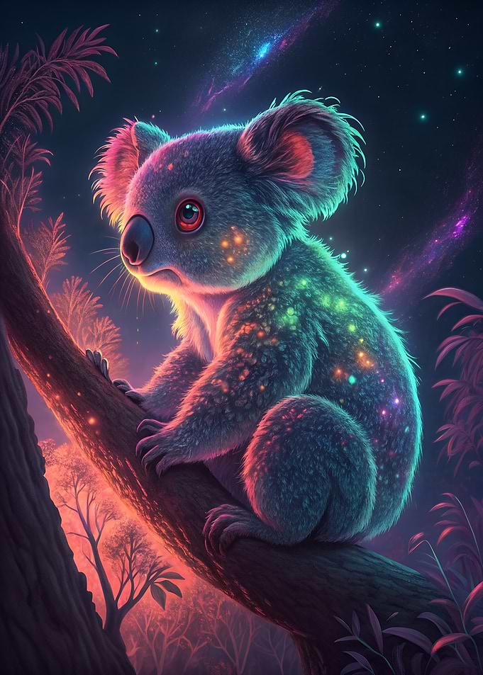 Neon Koala on a Branch