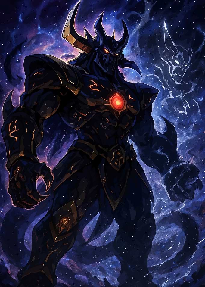 Dark armored horned warrior space