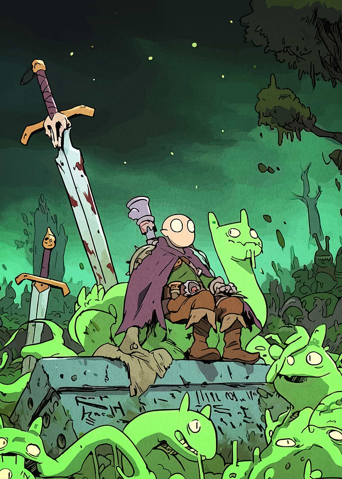 Cartoon Warrior King on Stone Throne