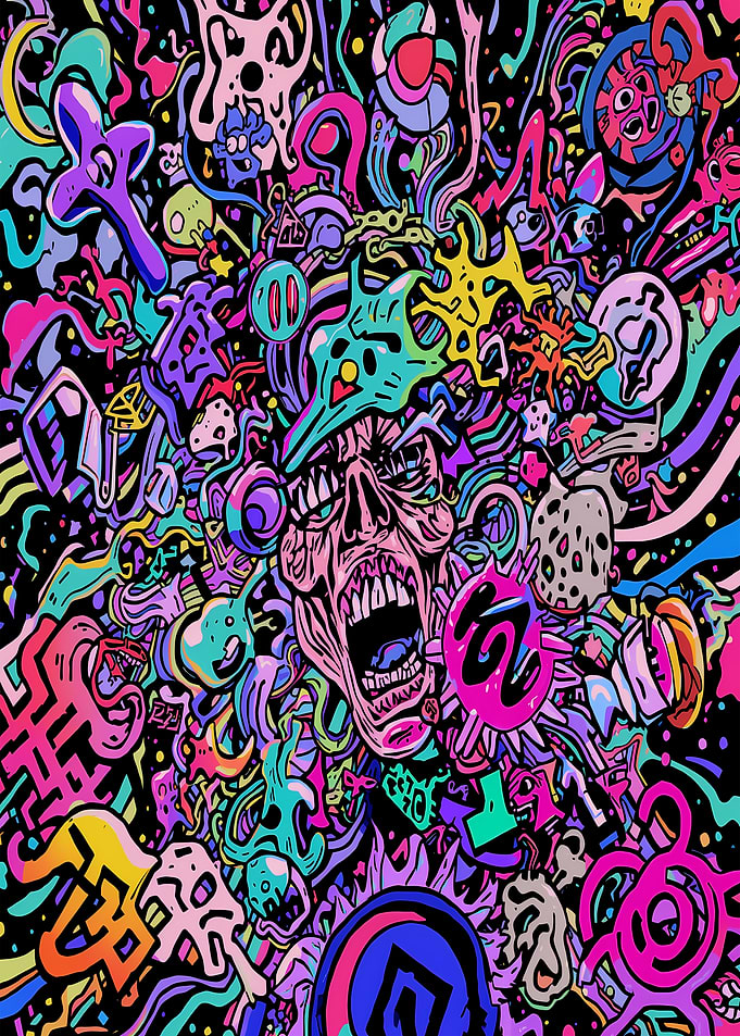 Psychedelic Skull and Abstract Shapes